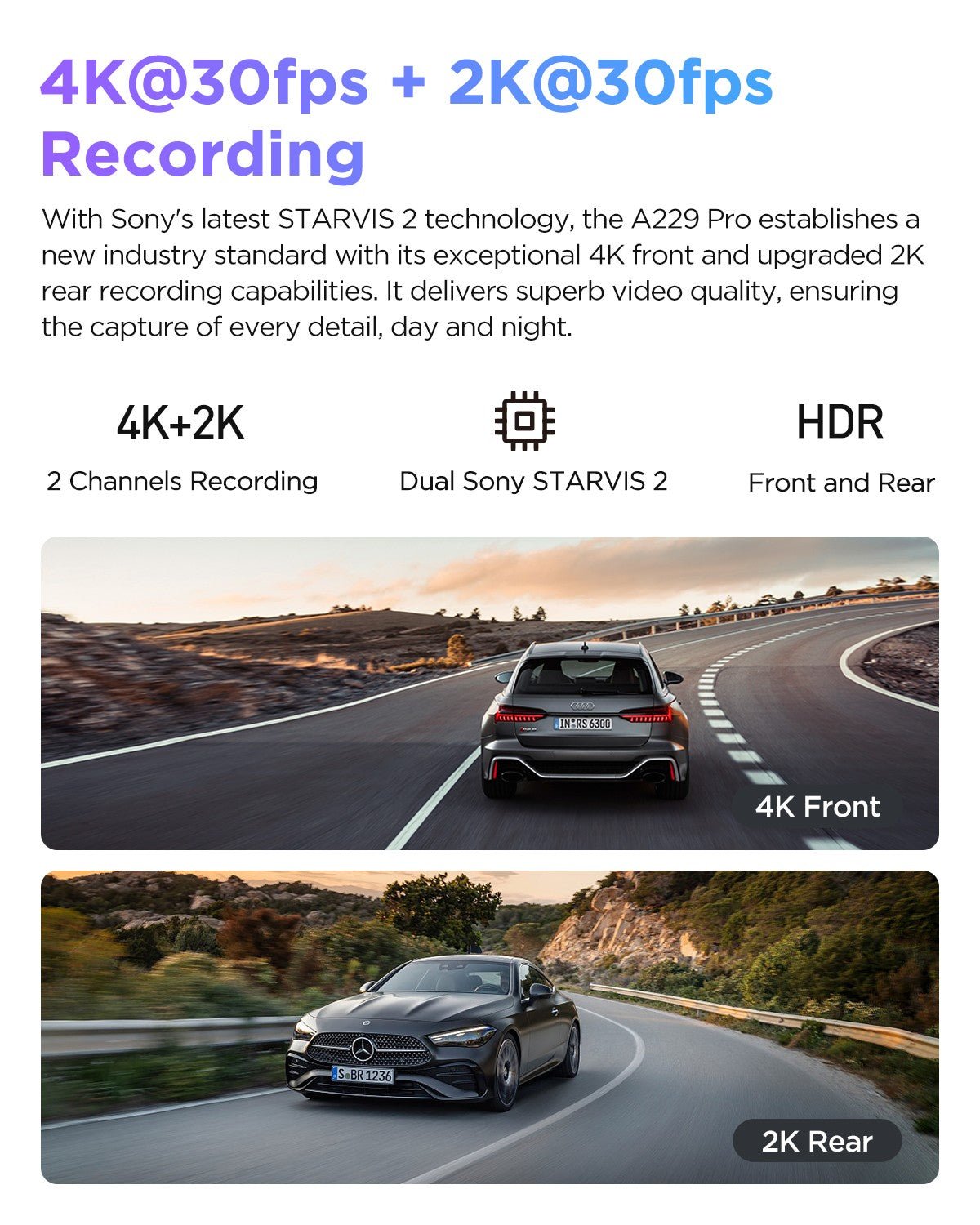 VIOFO A229 PRO 2CH Front and Rear 4K+2K HDR Dual Dash Cam with Sony STARVIS 2 Sensors - VAIOS PTY LTD