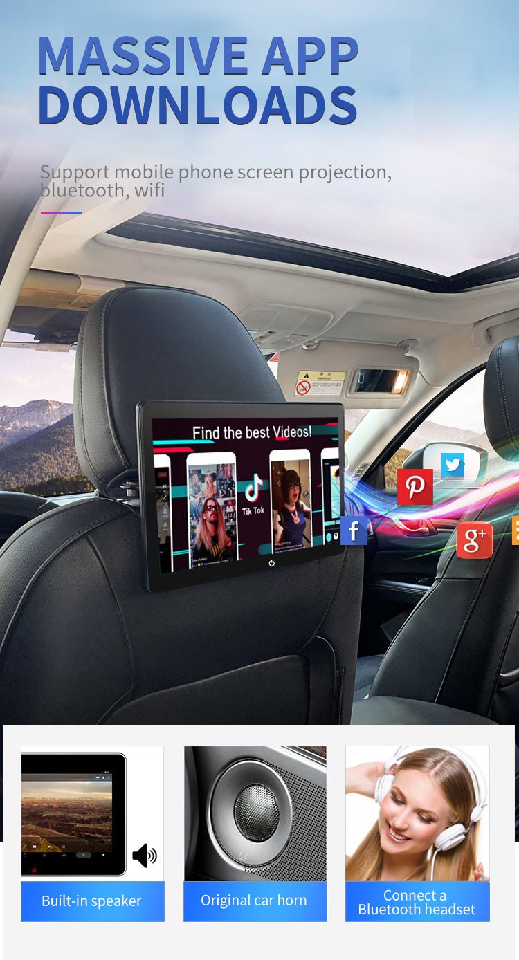 4K HD 12inch Android 11.0 System Car Rear Seat Entertainment System Full Touch Screen Headrest Monitor - VAIOS PTY LTD