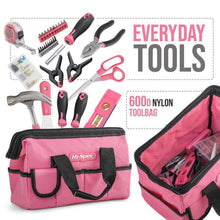 Every Day Tool Kit With Wide Mouth Open Storage Tool Bag Hand DIY 130-Piece Pink Tool Set for Women