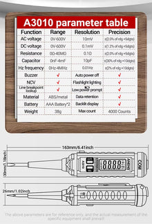 A3010 4000 Counts Pen - Type Multimeter True - RMS Backlight Multi Meter Digital Auto Range Tester - www.vaioshub.com.au
