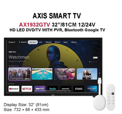 AX1932GTV 32"/81CM 12/24V HD LED DVD/TV With PVR, Bluetooth and Google TV - www.vaioshub.com.au