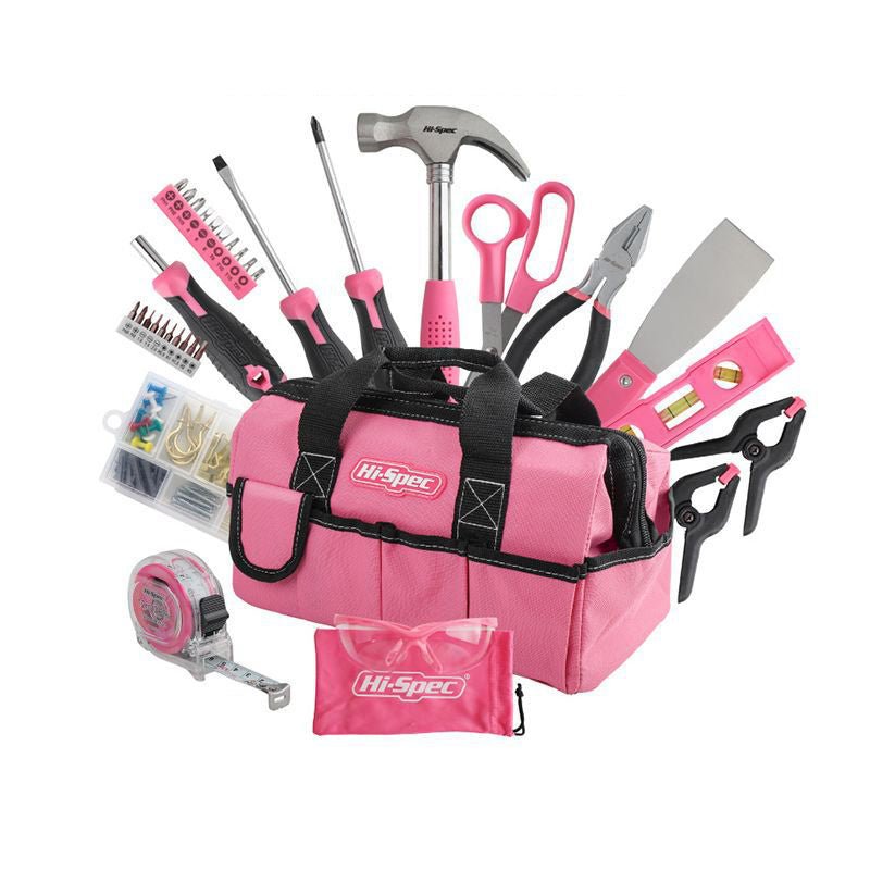 Every Day Tool Kit With Wide Mouth Open Storage Tool Bag Hand DIY 130-Piece Pink Tool Set for Women - www.vaioshub.com.au