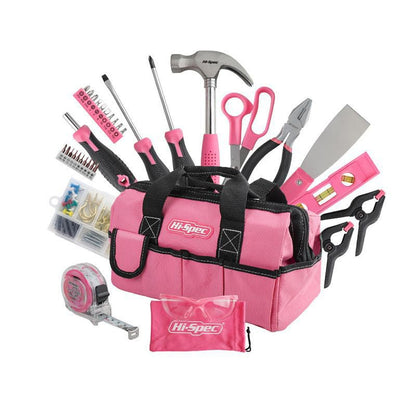 Every Day Tool Kit With Wide Mouth Open Storage Tool Bag Hand DIY 130-Piece Pink Tool Set for Women - www.vaioshub.com.au
