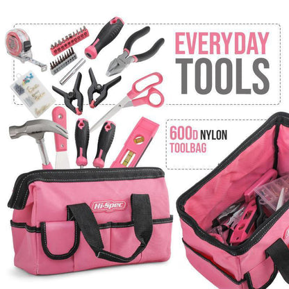 Every Day Tool Kit With Wide Mouth Open Storage Tool Bag Hand DIY 130-Piece Pink Tool Set for Women - www.vaioshub.com.au