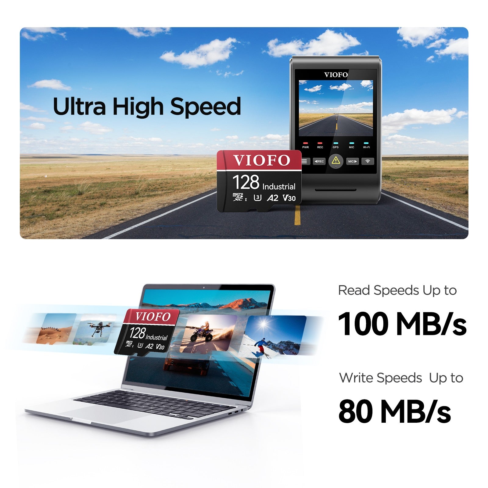 VIOFO 128GB Industrial Grade microSD Card, U3 A2 V30 High Speed Memory Card with Adapter - VAIOS PTY LTD