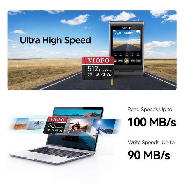 VIOFO 512GB Industrial Grade microSD Card, U3 A2 V30 High Speed Memory Card with Adapter, Support Ultra HD 4K Video Recording - VAIOS PTY LTD