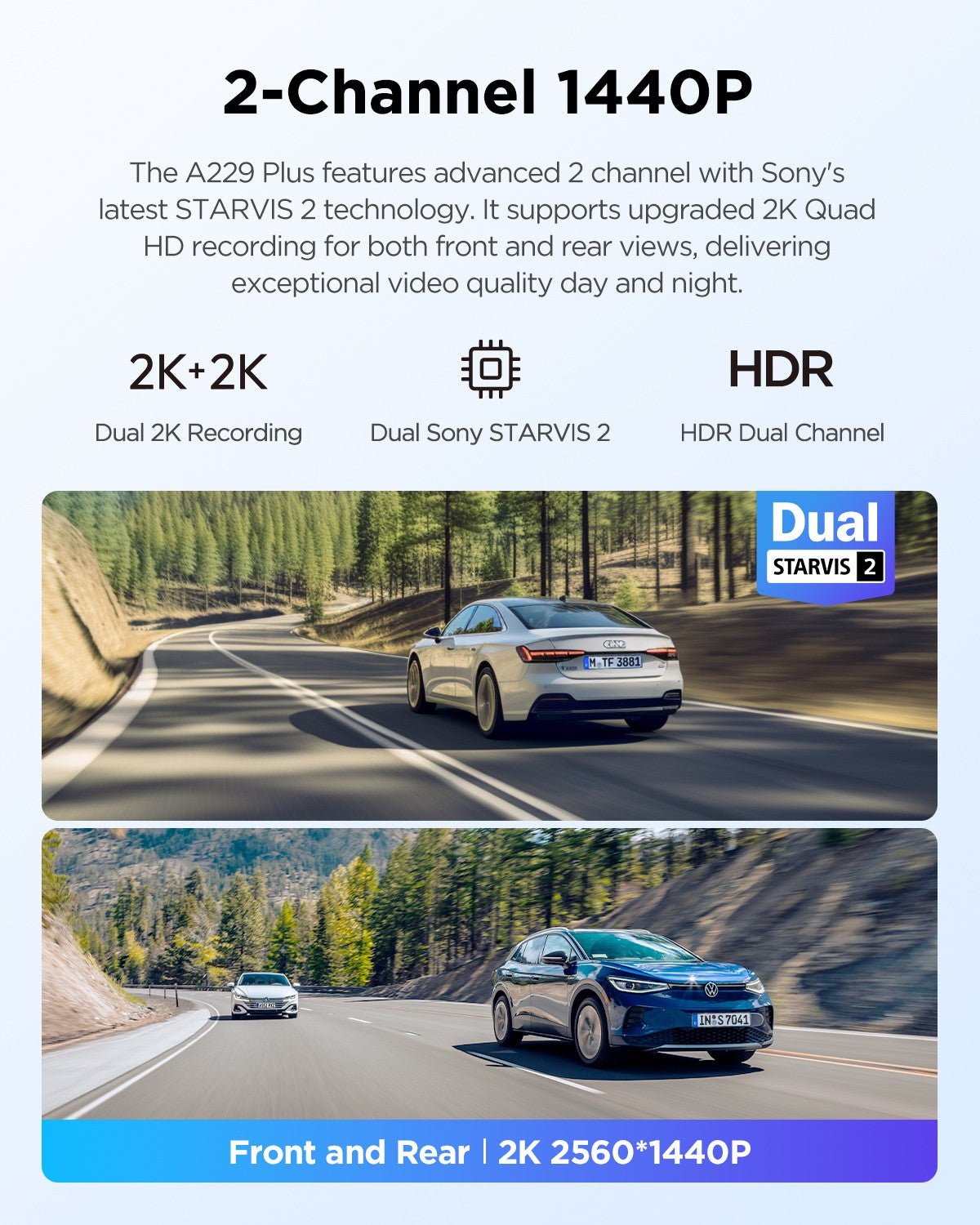VIOFO A229 Plus 2CH Front and Rear 2K+2K HDR Dual Dash Camera with Sony STARVIS 2 Sensor - VAIOS PTY LTD