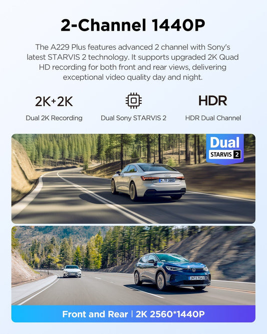 VIOFO A229 Plus 2CH Front and Rear 2K+2K HDR Dual Dash Camera with Sony STARVIS 2 Sensor - VAIOS PTY LTD