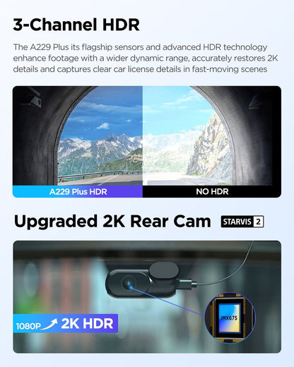 VIOFO A229 Plus 3CH 2K+2K+1080P HDR 5GHz Wi - Fi GPS Voice Control Dash Camera with Dual Sony STARVIS 2 Sensor - VAIOS PTY LTD