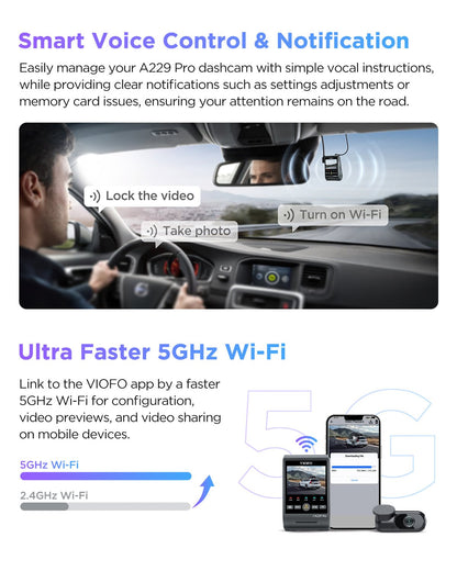 VIOFO A229 PRO 1CH 4K HDR Front Dash Cam with Sony STARVIS 2 IMX678 8MP Sensor - Super Night Vision, Voice Control, 5GHz WiFi, GPS - VAIOS PTY LTD