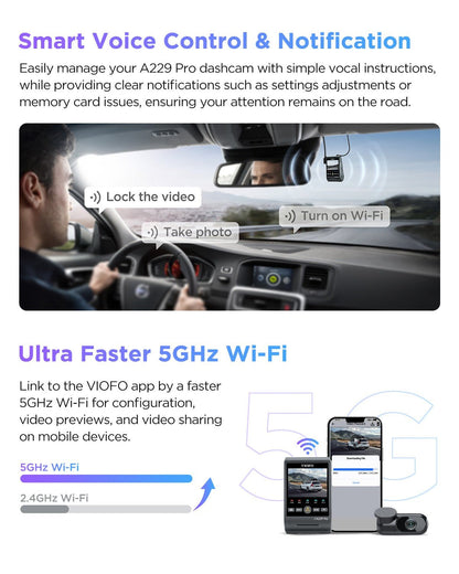VIOFO A229 PRO 2CH Front and Rear 4K+2K HDR Dual Dash Cam with Sony STARVIS 2 Sensors - VAIOS PTY LTD