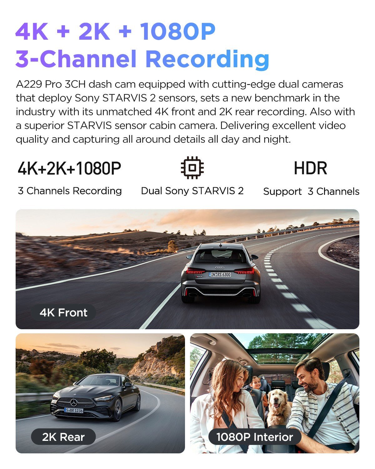 VIOFO A229 Pro 3CH 4K+2K+1080P HDR Car Dash Camera with Sony STARVIS 2 Sensors - VAIOS PTY LTD
