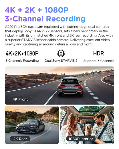 VIOFO A229 Pro 3CH 4K+2K+1080P HDR Car Dash Camera with Sony STARVIS 2 Sensors - VAIOS PTY LTD