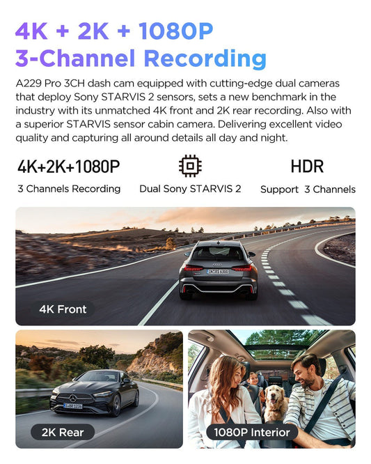VIOFO A229 Pro 3CH 4K+2K+1080P HDR Car Dash Camera with Sony STARVIS 2 Sensors - VAIOS PTY LTD