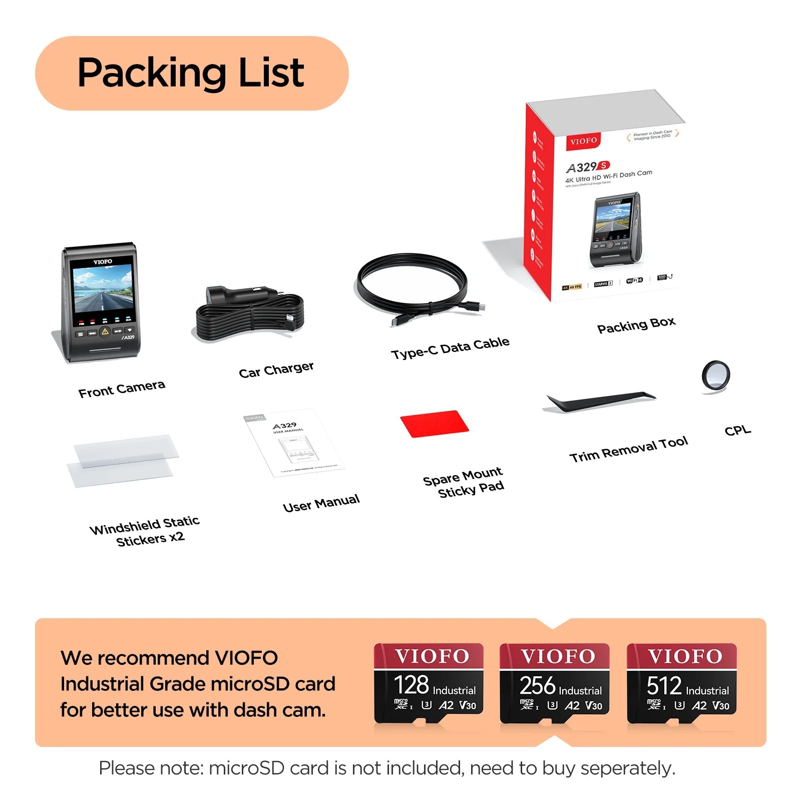 VIOFO A329S 1CH 4K 60FPS Wi - Fi 6 HDR Dash Cam with Sony STARVIS 2 Sensor, Support SSD Storage, Low Power Impact Detection, Hybrid Parking Recording - www.vaioshub.com.au